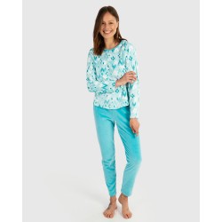 Pyjama long femme en tissu...