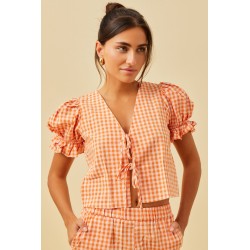 Abby gingham top met strik